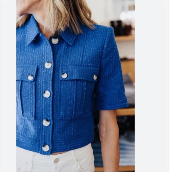 Veronica Beard Rosalina Cobalt Short Sleeve Jacket 14 NWT $498 - Picture 3 of 9